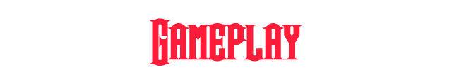 Shadow Sacrament: Red pixelated “GAMEPLAY” text on black with white border frame.