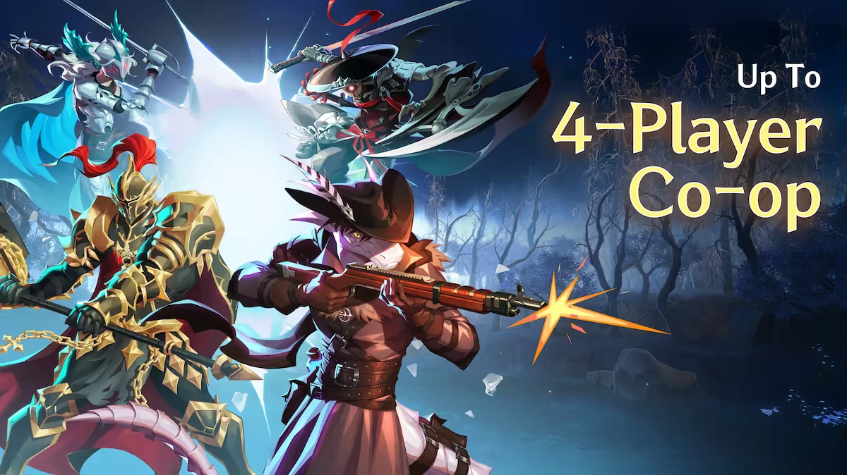 Shape of Dreams: Four armored characters in action, text reads "Up To 4-Player Co-op."