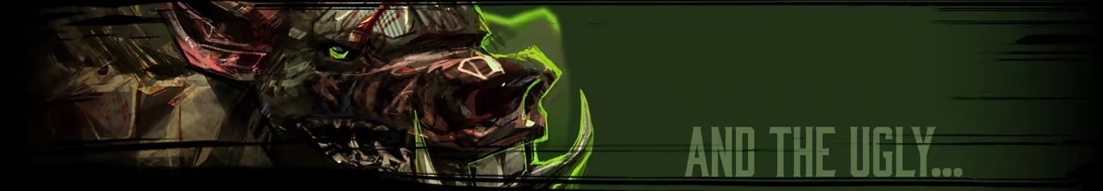 Shardpunk 2: Close-up of snarling boar head with green glow, text “AND THE UGLY...”.