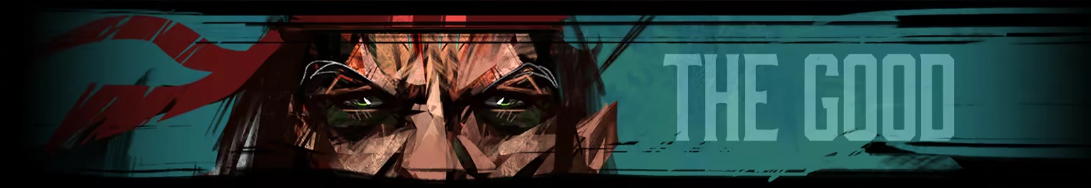 Shardpunk 2: Close-up face with green eyes; teal banner text reads THE GOOD.