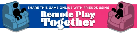 Sheep Sweep: Blue and pink chairs with figures, text "Remote Play Together" in bold white.