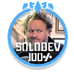 ShipShaper: Blue badge with a man’s face and bold white text “SOLODEV 100%”.