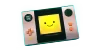 Short Short Fictions: Handheld console with yellow smiley screen on teal background.