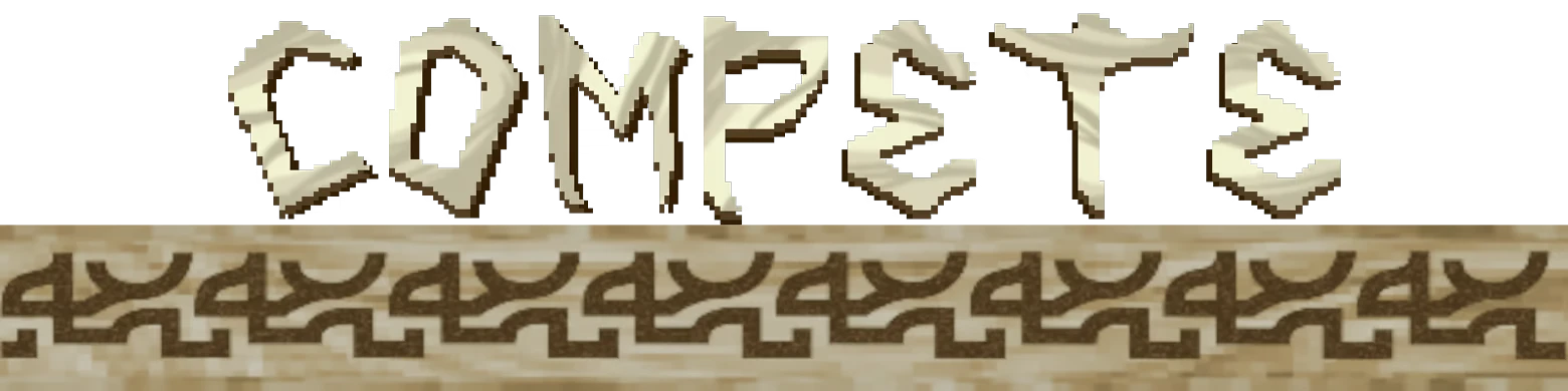 Shrapnel Sentinel: Stylized "COMPETE" text above a patterned brown and beige decorative bar.