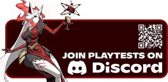 Discord Invitation – Sil and the Fading World Sil and the Fading World: Demoness in red with horns, holding chalice, invites to Discord playtests.