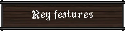 Sin or Suffer: White gothic text “Key features” on a dark wooden signboard.