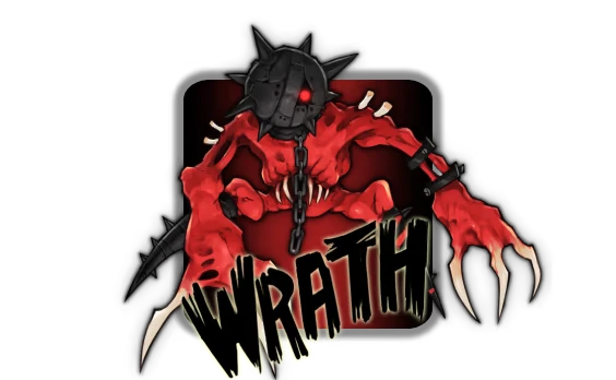 Sincognito: Red, spiked creature with chains and claws, black helmet, "WRATH" in bold letters.