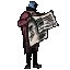 Sketchy Fables: Sketchy figure in maroon coat holding a white paper with black scribbles.