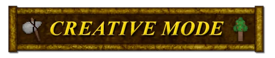 Creative Mode Banner – SKY WORLD 64 SKY WORLD 64: Brown banner with "CREATIVE MODE" in yellow text, axe and tree icons.