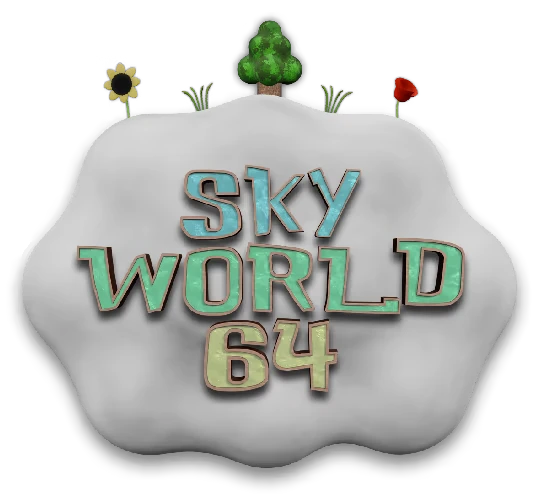 Tree Cloud Logo – SKY WORLD 64 SKY WORLD 64: Cloud-shaped logo with tree, sunflower, and poppy; text in blue and tan.