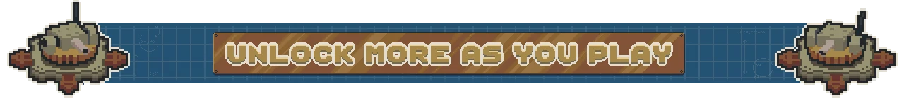 Unlock More Banner – Skymote Skymote: Pixel banner reading “UNLOCK MORE AS YOU PLAY” on blue grid background.
