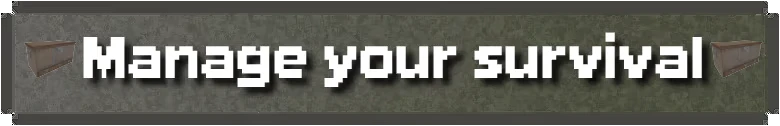Slot or Die: Pixel text “Manage your survival” on a gray-green banner with brackets.
