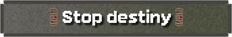Slot or Die: Pixel text “stop destiny” with two vertical slot reels on a gray banner.