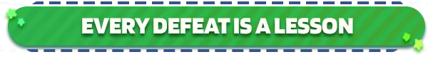 Smash it Wild: Green banner with bold white text "EVERY DEFEAT IS A LESSON" and star accents.