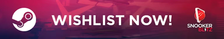 Snooker Blitz: Steam logo beside bold text “WISHLIST NOW!” on red gradient background.