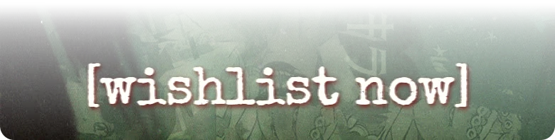 SOMBRAS: White bracketed text “wishlist now” over a green, grainy collage background.