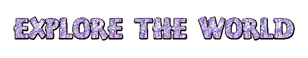 Something Meaningful: Purple speckled block text reading “EXPLORE THE WORLD” on black background.