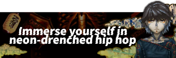 Neon Hip Hop – SONOKUNI SONOKUNI: A character with dark hair and a serious expression beside neon text: "Immerse yourself in neon-drenched hip hop."