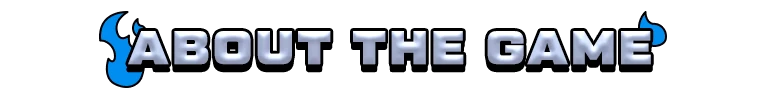 SoulQuest: Metallic text "ABOUT THE GAME" with blue flame accents on a black background.