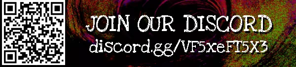Sparky Rush: Text reads "JOIN OUR DISCORD" with a QR code and link on a dark, swirling background.