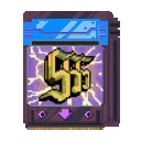 SpinBound: Pixel-art card with gold “555” on purple lightning, blue header bar.