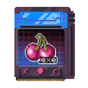 SpinBound: Pixel art cherries icon on grid panel, with small “rexe” label and down arrow.