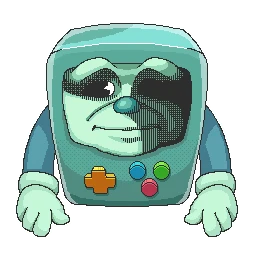 Gamepad Face Portrait – SpinBound SpinBound: Pixel art handheld console character with face, D-pad, and colored buttons.