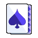 SpinBound: Pixel art playing card with large blue spade icon and spade-patterned edge.