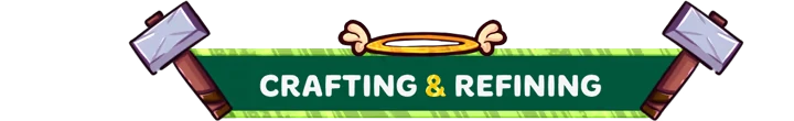 Crafting Refining Banner – SpiritVale SpiritVale: Green banner with hammers and halo reads “CRAFTING & REFINING” in bold white text.