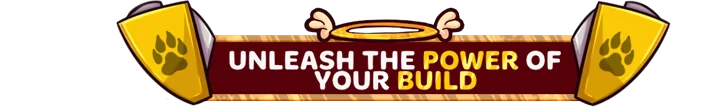 Power Build Banner – SpiritVale SpiritVale: Banner reads “UNLEASH THE POWER OF YOUR BUILD” with pawprint shields and halo.