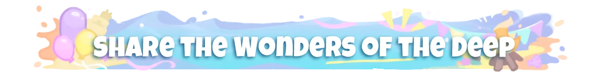 Splash Divers: Banner with bold white text “SHARE THE WONDERS OF THE DEEP”.