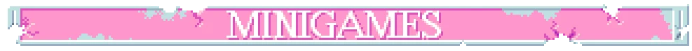 SPRKLS.exe: Pink pixelated banner with "MINIGAMES" text, surrounded by glitch effects.