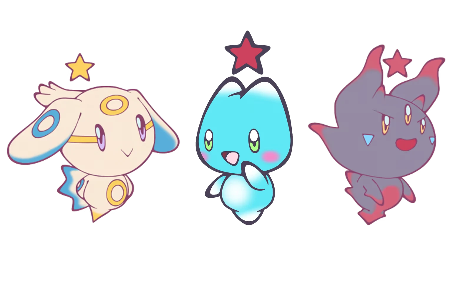 Star Garden: Three colorful creatures with stars above their heads, each with unique designs.