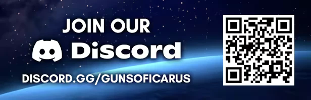 Discord Invite Qr – Stars of Icarus Stars of Icarus: “JOIN OUR Discord” text, Discord.gg/GUNSOFICARUS, QR code.