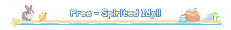 Starsand Island: Cartoon bunny, chick, and beach scene with "Free-Spirited Idyll" text.