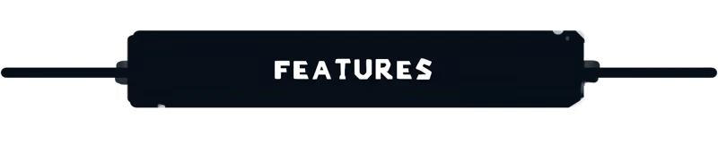 StarVaders: Dark banner with the word "FEATURES" in bold, white, stylized text.