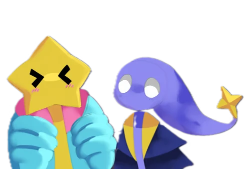 Star Companions – Steps To The Stars Steps To The Stars: Yellow star in blue jacket beside purple figure with star tail.