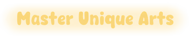 Stories of Somnia: Yellow banner with large rounded white text, “Master Unique Arts”.