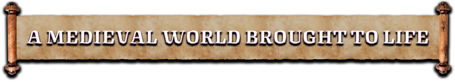 Stronghold 4: Parchment scroll banner reading "A MEDIEVAL WORLD BROUGHT TO LIFE".