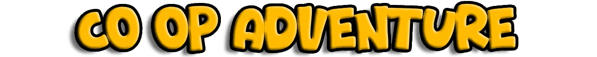 Stuck Together: Bold yellow text reads "CO OP ADVENTURE" on a black background.