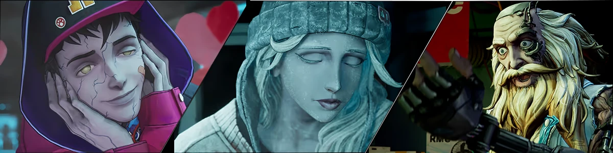 Stupid Never Dies: Split-screen faces: smirking man, sleeping blue woman, shocked bearded man.