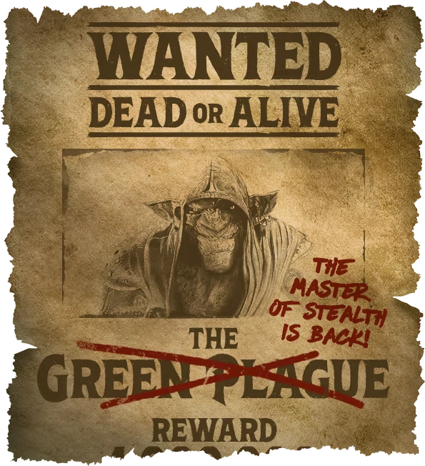 Styx: A wanted poster shows a hooded goblin with text "The Master of Stealth is Back!"