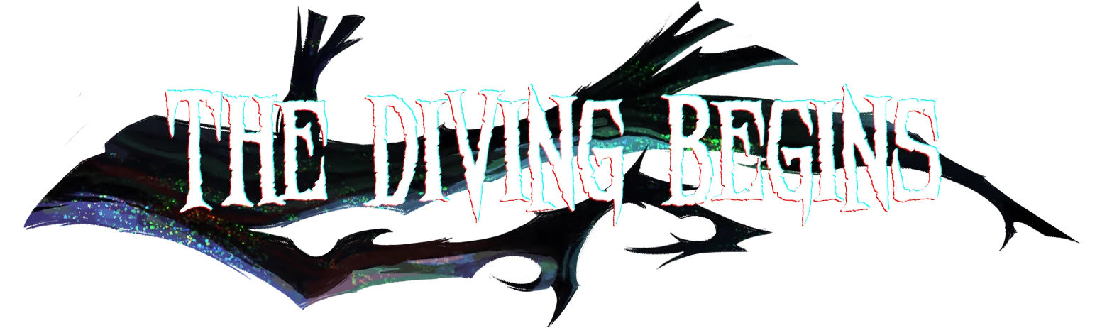 Diving Begins Logo – Submind Submind: “THE DIVING BEGINS” in jagged white letters with red and cyan outline.
