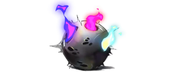 Comet Flames – Sucker for Love: Crush Landing Sucker for Love: Dark cratered orb with blue, pink, and cyan flames rising.