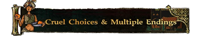 Sultan's Game: A character holds an orange and bowl beside text "Cruel Choices & Multiple Endings."