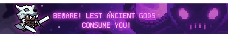 Ancient Gods Warning – Summoner's Gambit Summoner's Gambit: Pixelated warrior with skull helmet, glowing text warns of ancient gods.