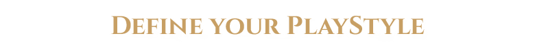 Define Playstyle Text – SunderBound SunderBound: Gold pixel text “DEFINE YOUR PLAYSTYLE” on a black background.