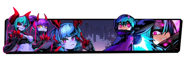 Demon Heroes – Super Alloy Crush Super Alloy Crush: Four characters with vibrant hair and glowing eyes in a dynamic pose.