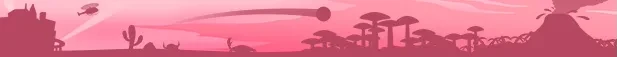 Desert Silhouette – Super Pinball Adventure Super Pinball Adventure: Pink landscape with volcano, trees, cacti, and a helicopter in flight.