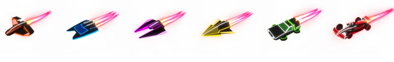 Supersonic Bridge Racing: Six colorful vehicle icons with names like Aero Volt and Formula Arc.
